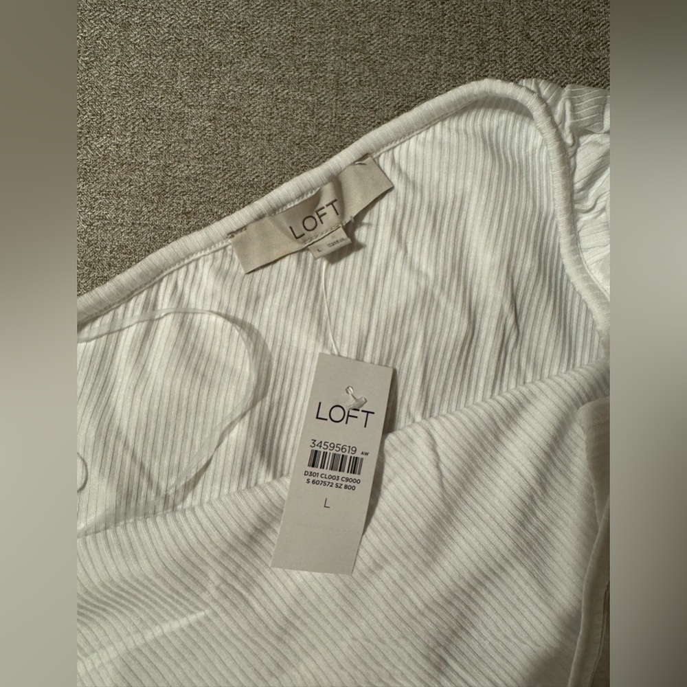 Loft White Ruffle Ribbed One Shoulder Tank Top - Picture 4 of 4